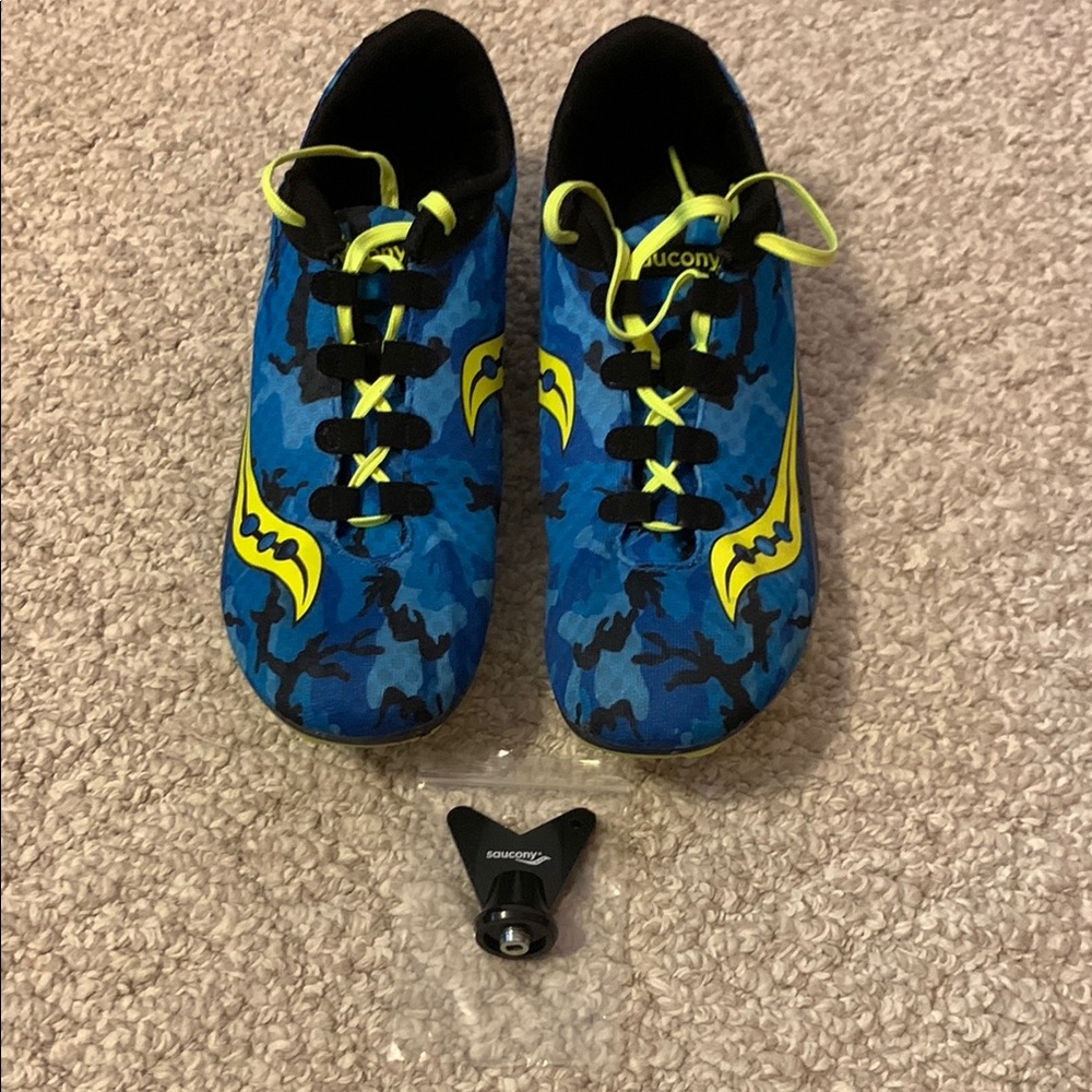 Saucony Blue and Yellow Vendetta track spikes